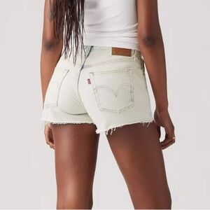 Levi's Strauss 512 Slim Fit Tapered Leg Ivory Denim Shorts Mid Rise Raw Hem W L